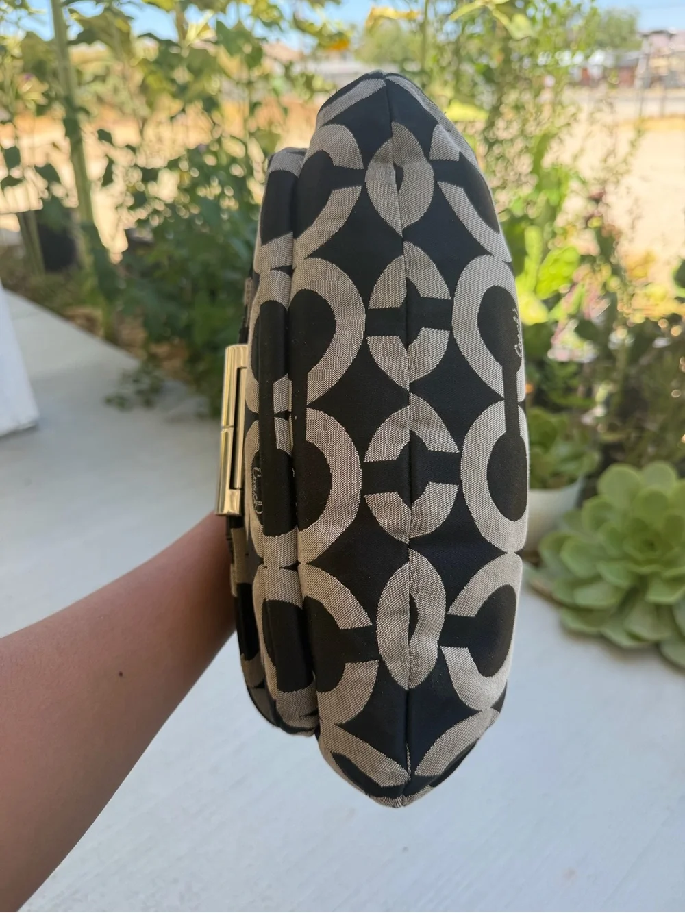 Coach Black and Gray Signature C Logo Shoulder Bag